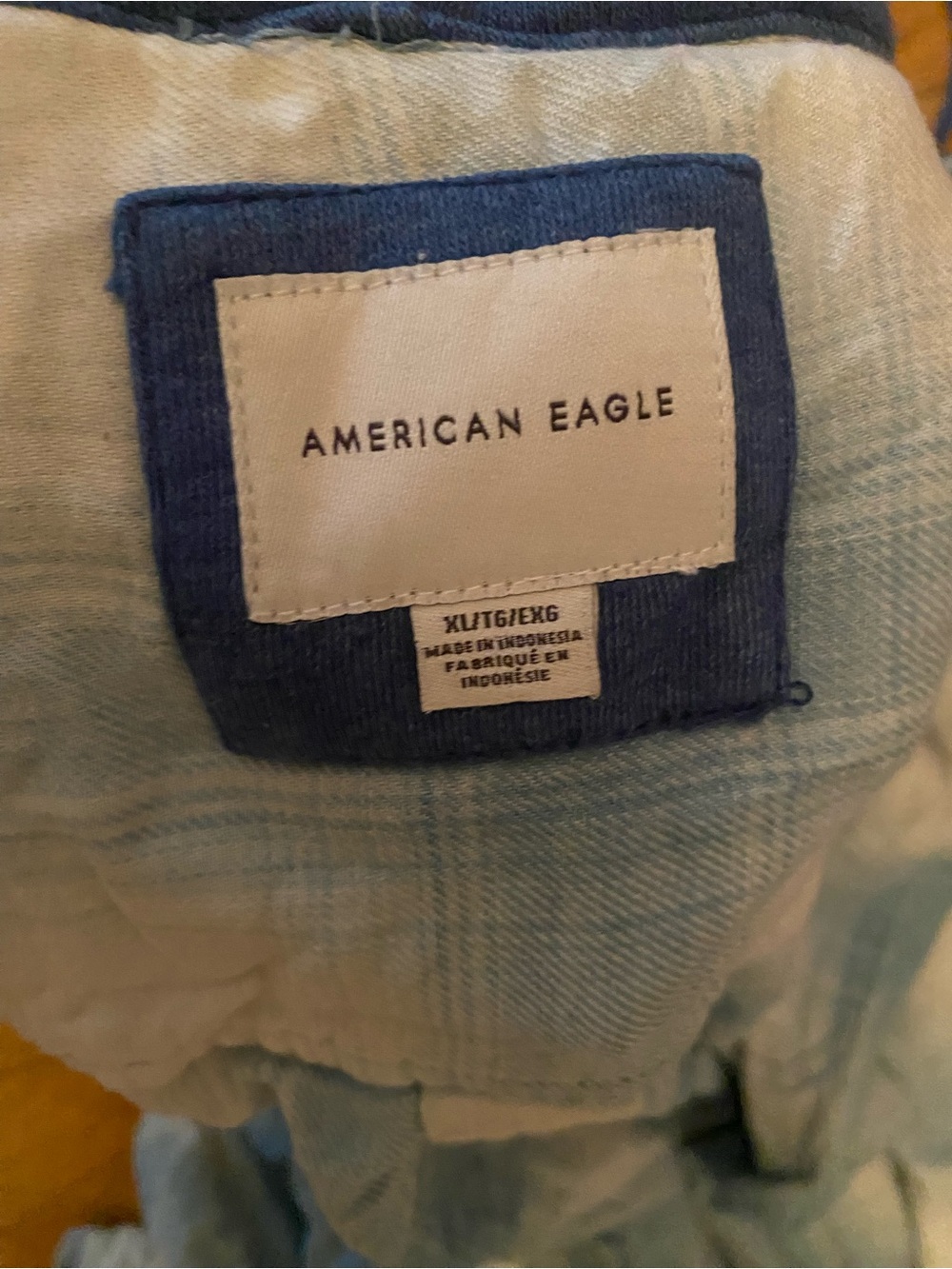 American Eagle Outfitters Light Blue Plaid hooded flannel - Picture 3 of 3